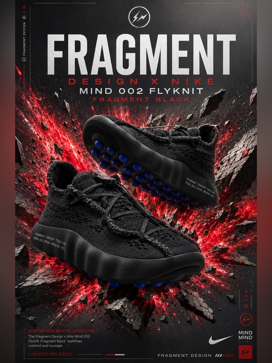 Nike Other - New!🔥 Black fragment design x Nike Mind 002 Flyknit sneaker!🔥